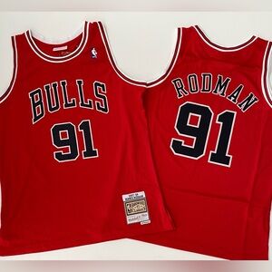 Chicago Bulls #91 Red Black Rodman Jersey size L-XL-2XL